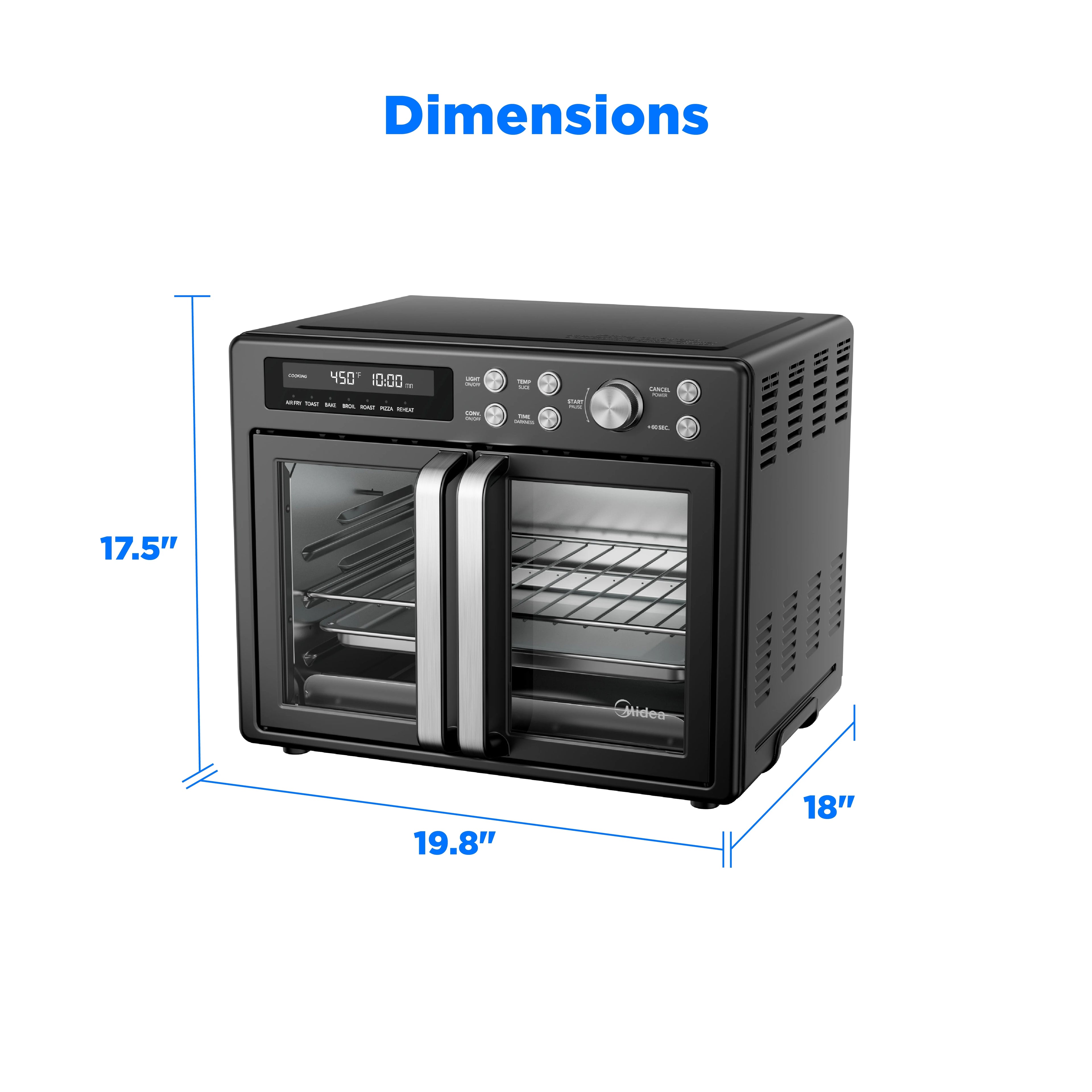 Midea Flexify French Door Air Fryer, Pizza Oven and Toaster Oven, Stainless Steel, New