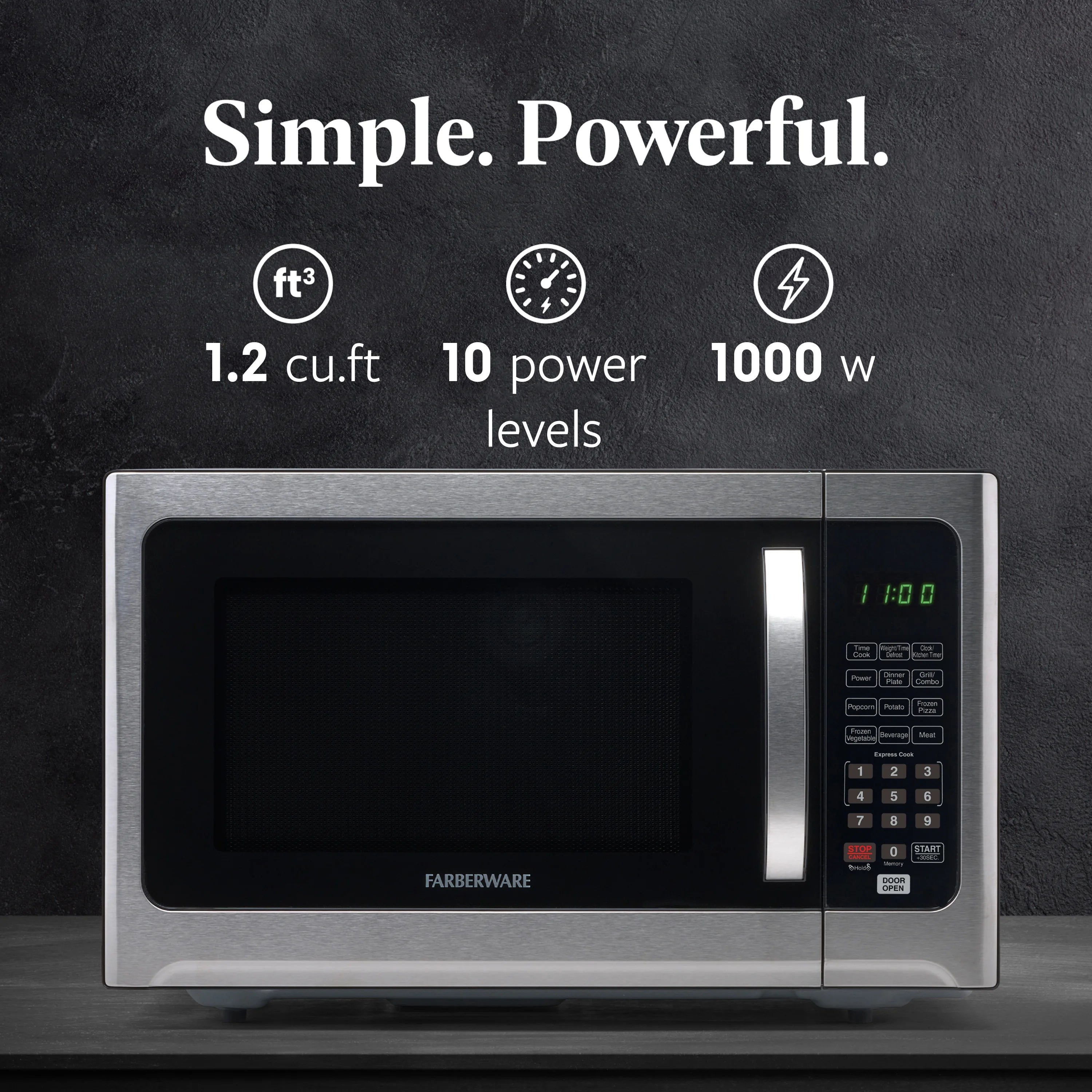 Farberware Professional 1.2 Cu. Ft. 1000-Watt Microwave Oven with Sensor Cooking, Stainless Steel/Black Body Wrap
