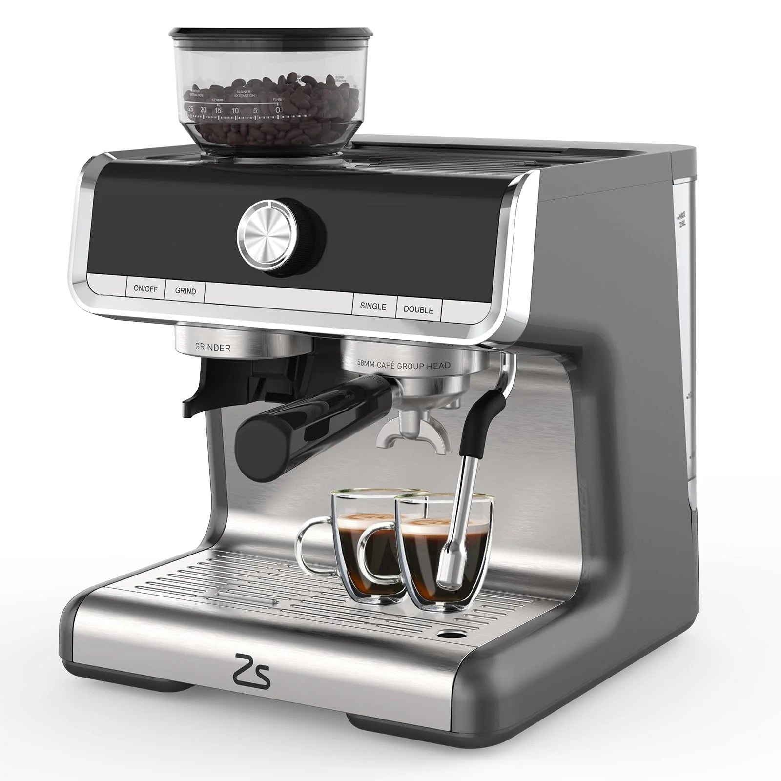 Espresso Coffee Machine with Grinder, 20 Bar Semi-Automatic Espresso Maker with Milk Frother Steamer Wand for Cappuccino, Latte, Macchiato, 2.8 L Water Tank, PID Temperature Control