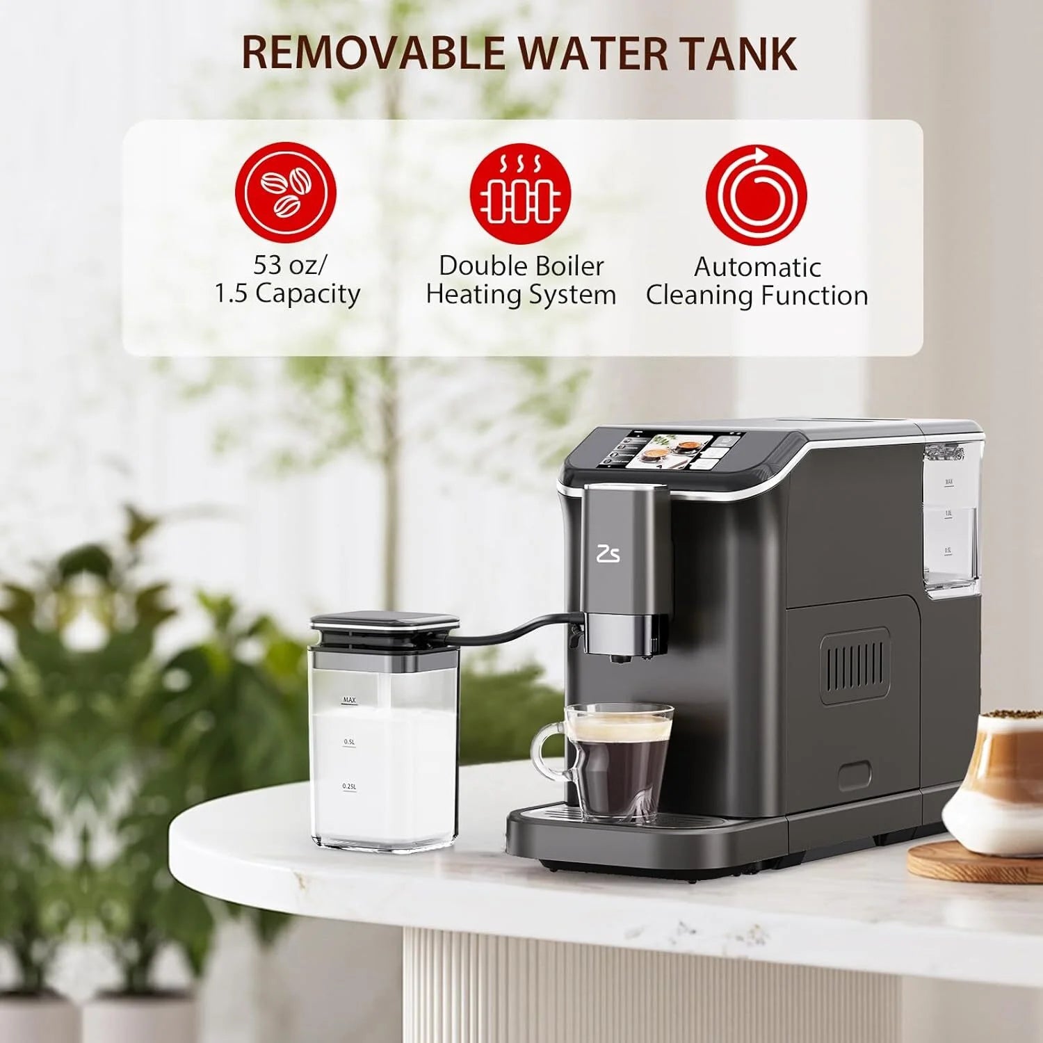 Espresso Machine,Fully Automatic Espresso Machine with Automatic Milk Frother,7 Coffee Varieties,20-Bar,Built-in Grinder,Intuitive Touch Display,1.5-L Water Tank