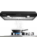 Range Hood 30 inch Under Cabinet,Black Stainless Steel Range Hood with 500 CFM,Ductless Range Hood Black,Kitchen Vent Hood 30 inch with 3 Way Venting,Baffle Filters,LED Light