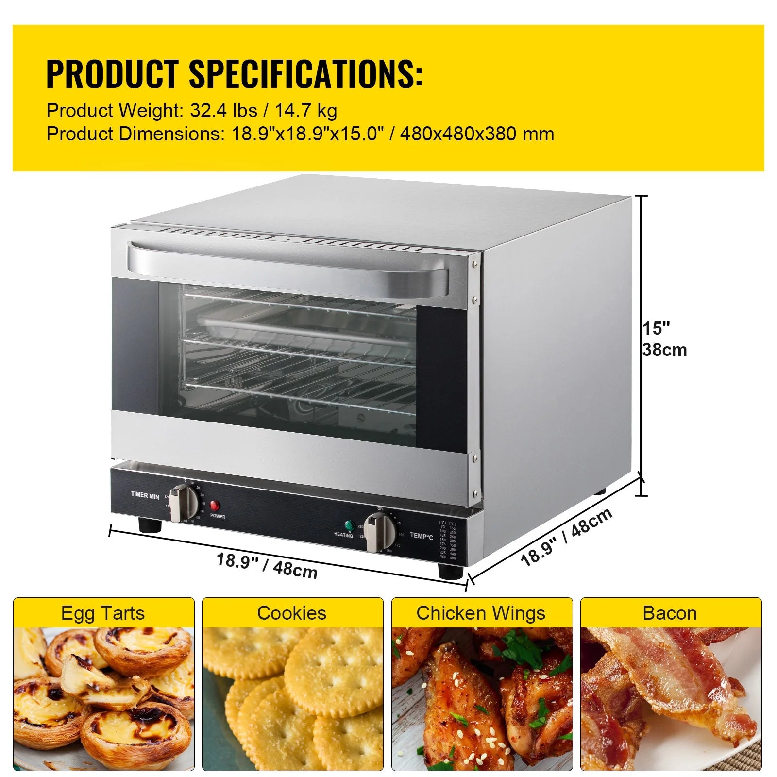BENTISM Countertop Convection Oven Commercial Toaster Baker Stainless 19Qt 120V