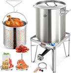 52QT Stainless Steel Turkey Fryer Pot and Burner Kit, Propane Burners, Tamale Steamer Pot with Basket, Steamer Rack, for Outdoor Cooking, Seafood Boil, Crawfish Boil, Home Brewing