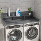 Modern Washer Dryer Countertop with 2-Tier Shelf,Laundry Room Countertop Organization Storage with 2.75" H Guard Edge Rails,Non-Slip Pad,Waterproof and Easy to Clean,54"W x 27.55"D,Natural Wood