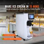 KFFKFF Commercial Ice Cream Machine Output of 10.6 QT/H, 1000W Single Taste Tabletop Soft Serve Ice Cream Device, 4L Reservoir 1.6L Cylinder, Digital Screen Automatic Cleaning Pre-chilling