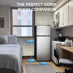 GGTB 3.5 Cu.Ft Fridge with Freezer, Double Door Refrigerator with 6 Level Thermostat, LED Light, Adjustable Glass Shelves for Bedroom, Office, Dorm, Apartment, Silver