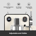 Gemilai G3006 Owl 15-Bar Semi-Auto Espresso Machine, Dual Display, Milk Frother, 57oz Tank, Stainless Steel Coffee Maker