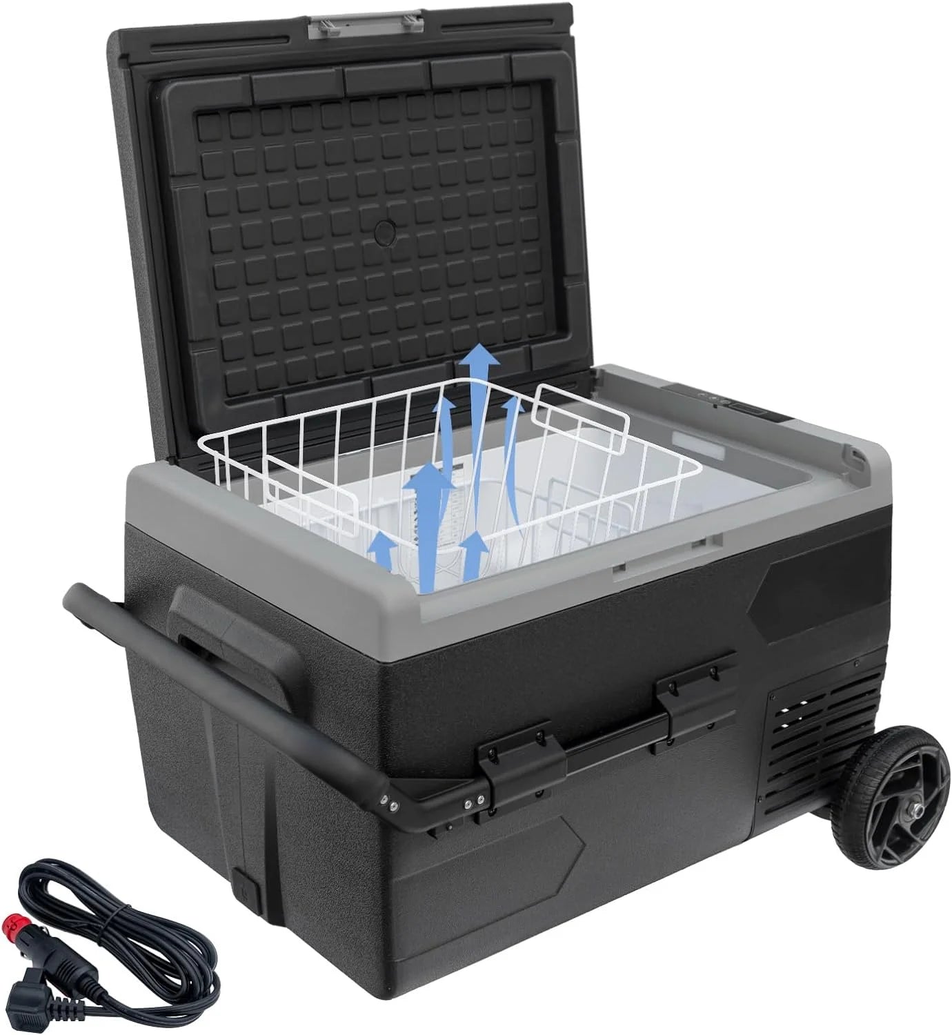 SMAD 12V/24V Car Fridge 50L Camping Mini Fridge Freezer, Quiet Electric Compressor Cool Box, Black