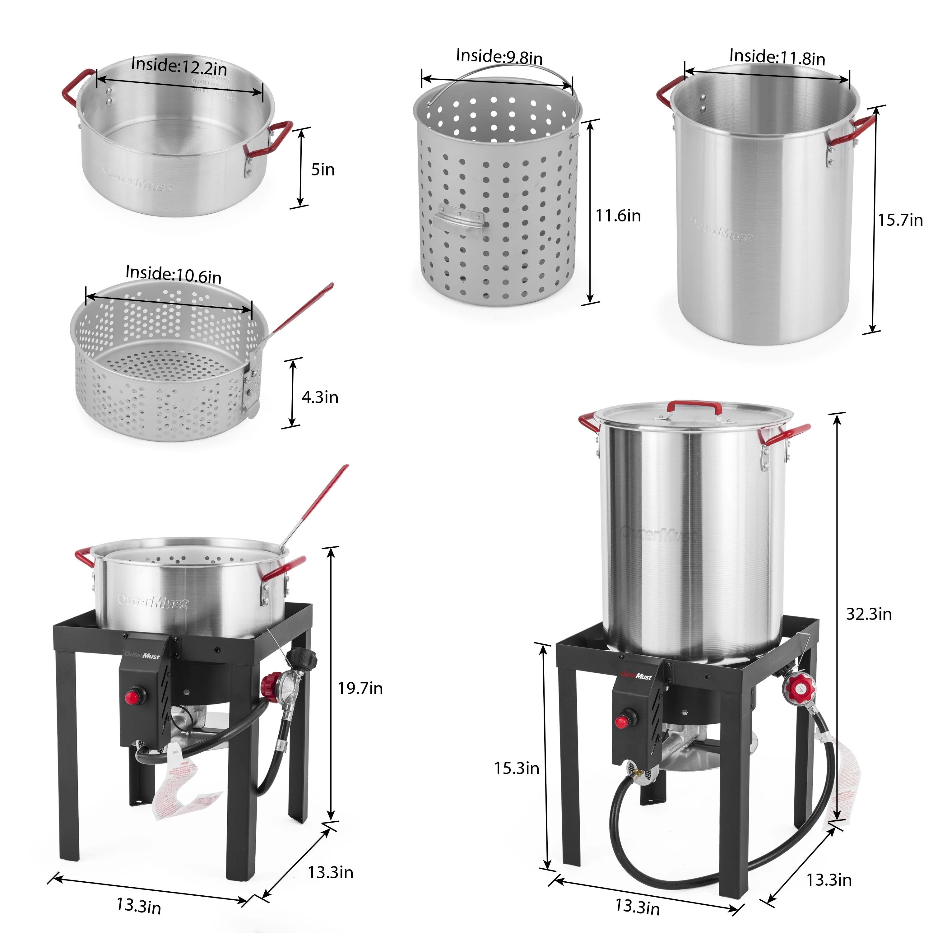 OuterMust 30Qt.?Outdoor Turkey Fryer with Basket and 11 Qt. Fish Fryer, 50,000 BTU Propane Aluminum Deep Turkey Fryer Kit