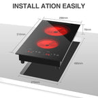 iMeshbean 12inch Electric Ceramic Cooktop 220V 3000W Electric Induction Cooktop 2 Burners Stove Top Built-In/Integrated Touch Control