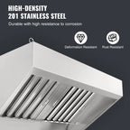 KFFKFF 4FT Commercial Exhaust Hood, Stainless Steel Exhaust Hood with 2 Removable U-shaped Grease Filters for Commercial Use, Suitable for Food Trucks and Concession Trailers, Restaurant Kitchens
