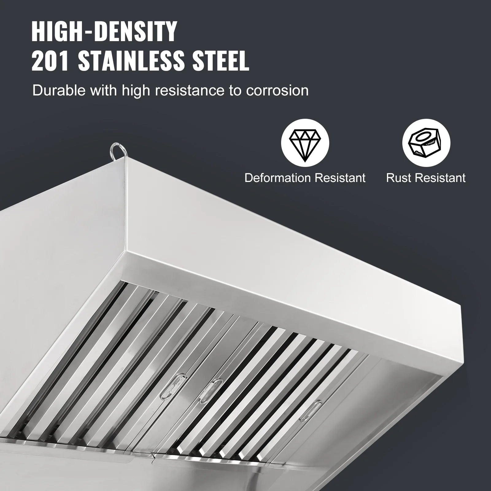 KFFKFF 4FT Commercial Exhaust Hood, Stainless Steel Exhaust Hood with 2 Removable U-shaped Grease Filters for Commercial Use, Suitable for Food Trucks and Concession Trailers, Restaurant Kitchens