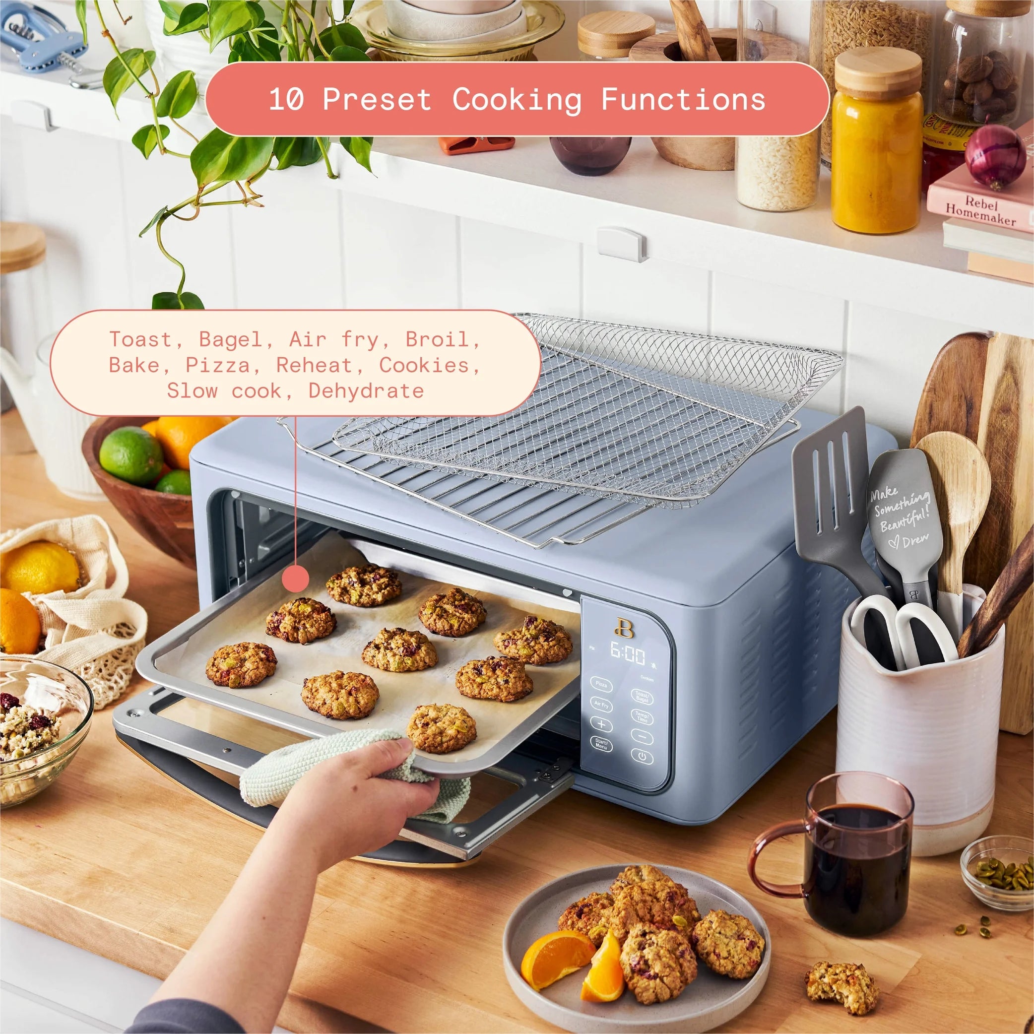 Beautiful Infrared Air Fryer Toaster Oven, 9-Slice, 1800 W, White Icing by Drew Barrymore
