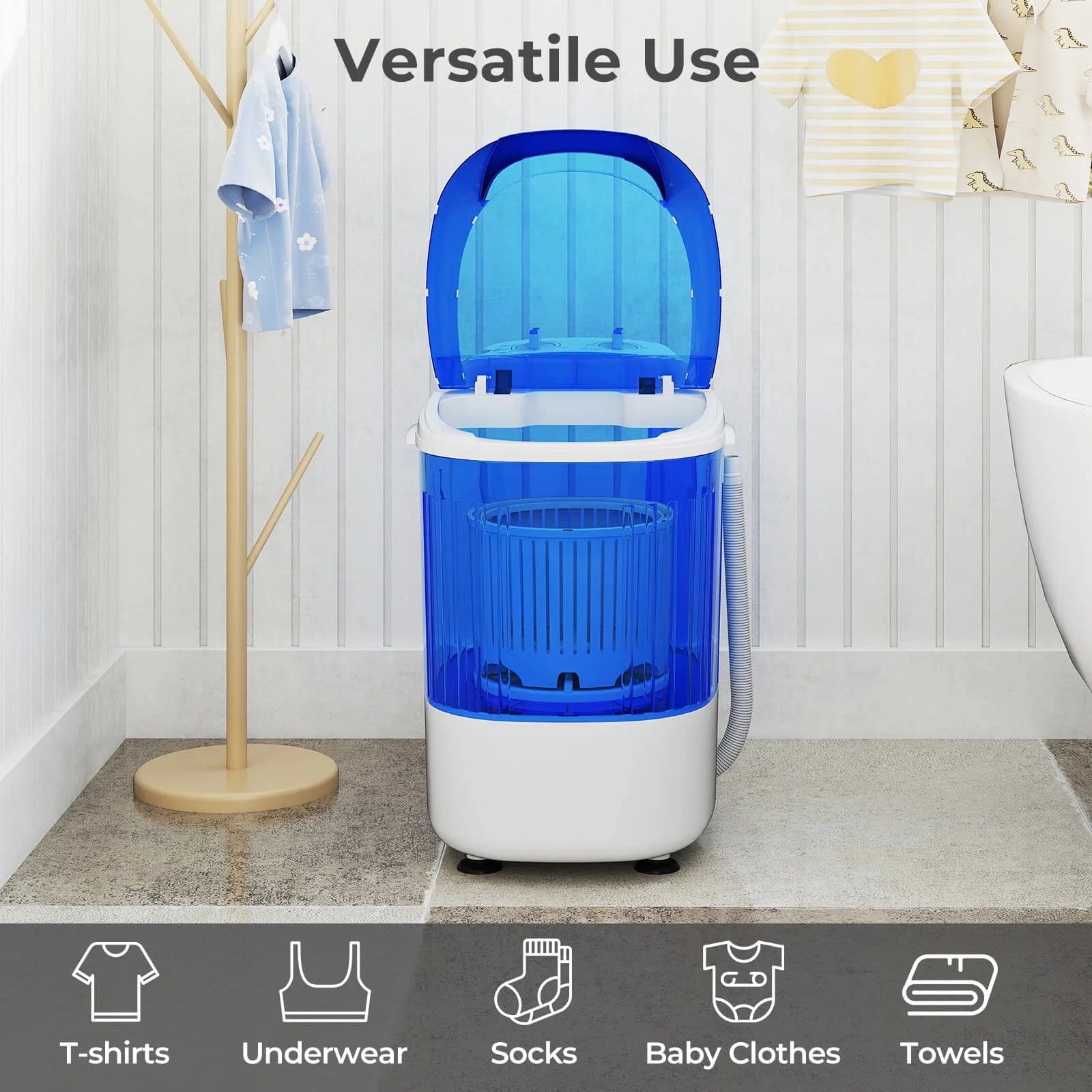 Costway Portable Washing Machine 5.5 lbs Mini Top Load Washer with Removable Spin-Dry Tub Blue