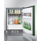 Undercounter 24" all-refrigerator for residential use with lavender purple door, stainless steel handle, and black cabinet