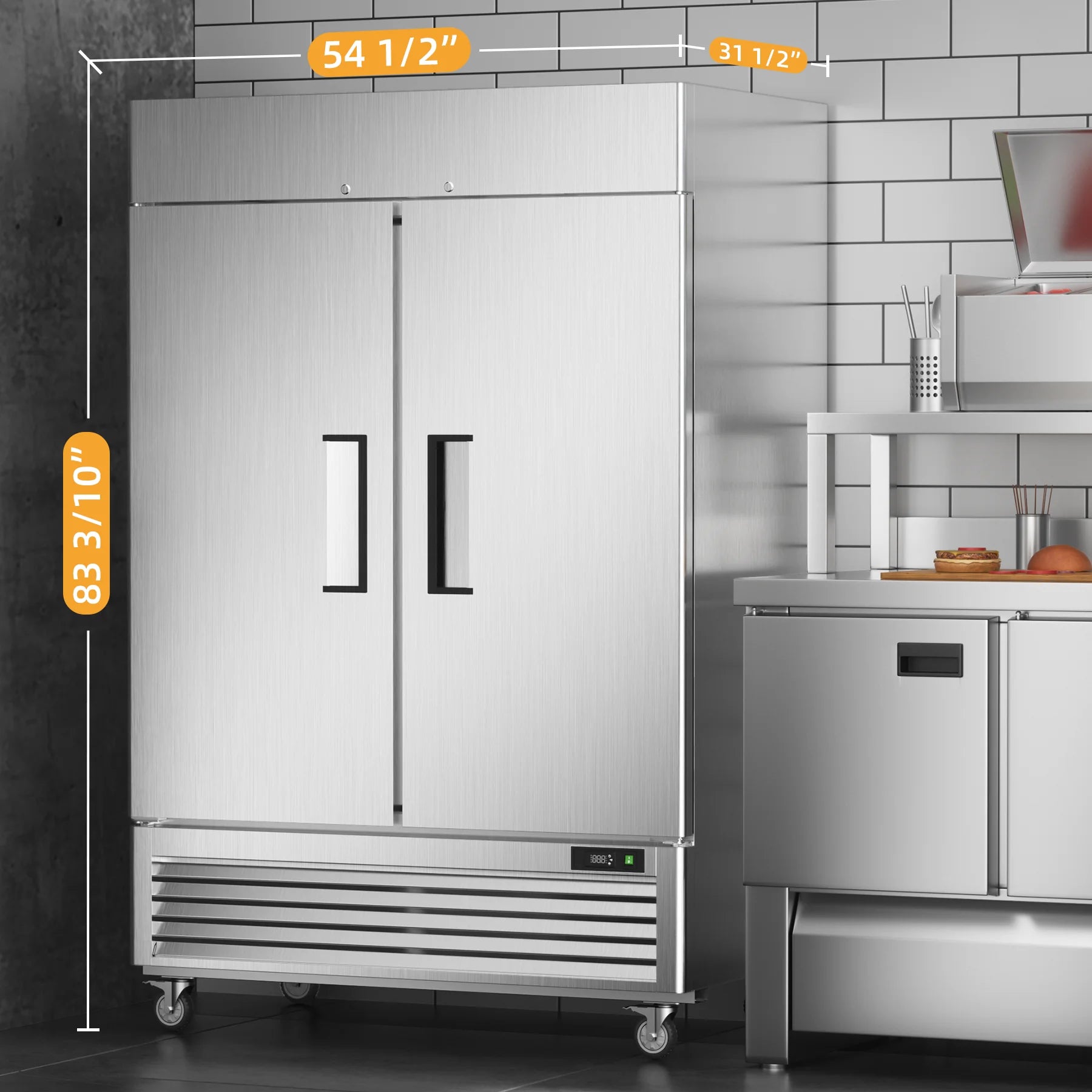 Coolski 54a??a?? Wide Commercial Freezer with 2 Door, Stainless Steel Reach-in Freezer Upright, 49 Cu.Ft Large Capacity ETL NSF Approved