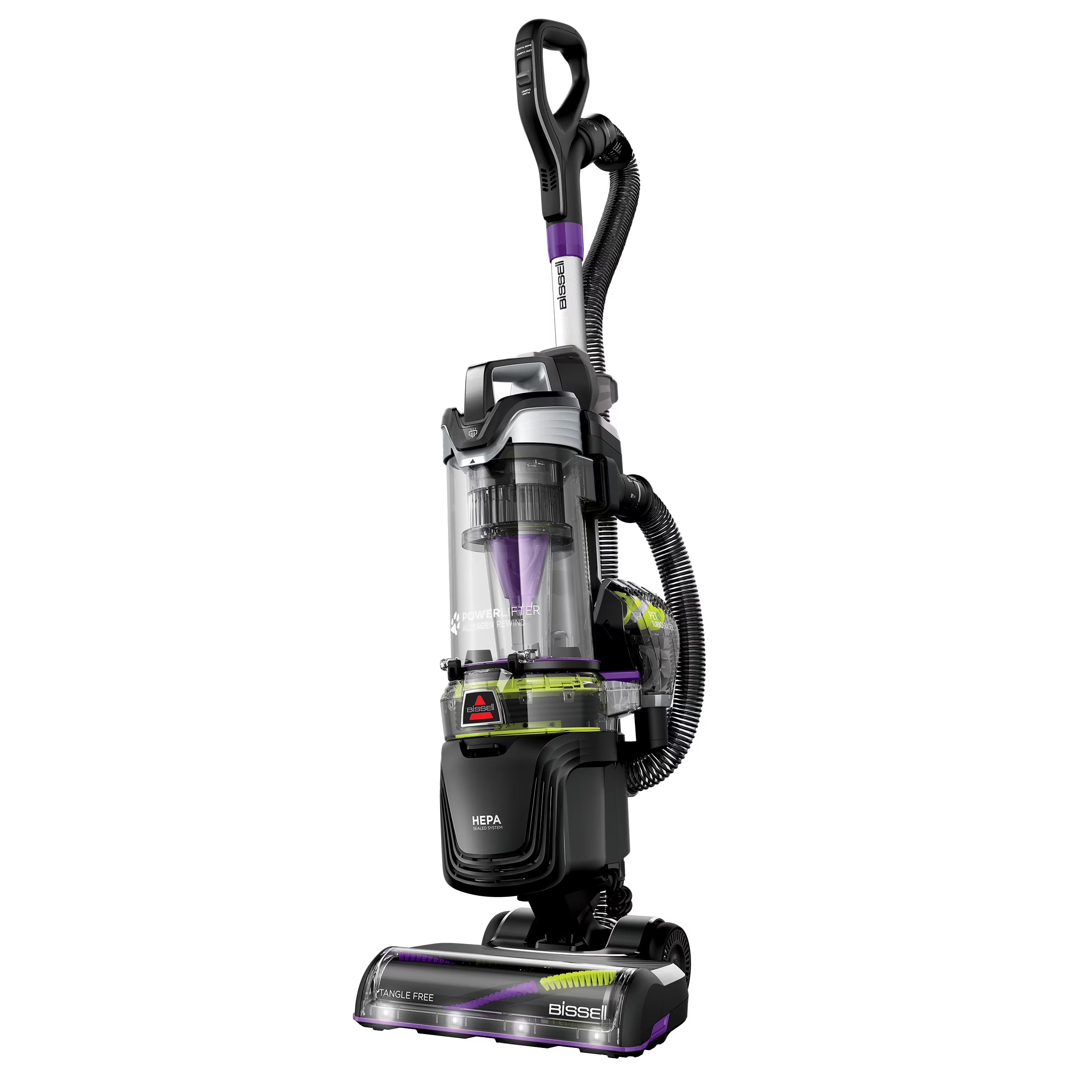 BISSELL Upright Vacuum, PowerLifter Allergen Pet Rewind, Pet Friendly , Bagless, HEPA filter, with Tangle Free Brush Roll, Swivel Steering and LED Headlights, 3404, Black