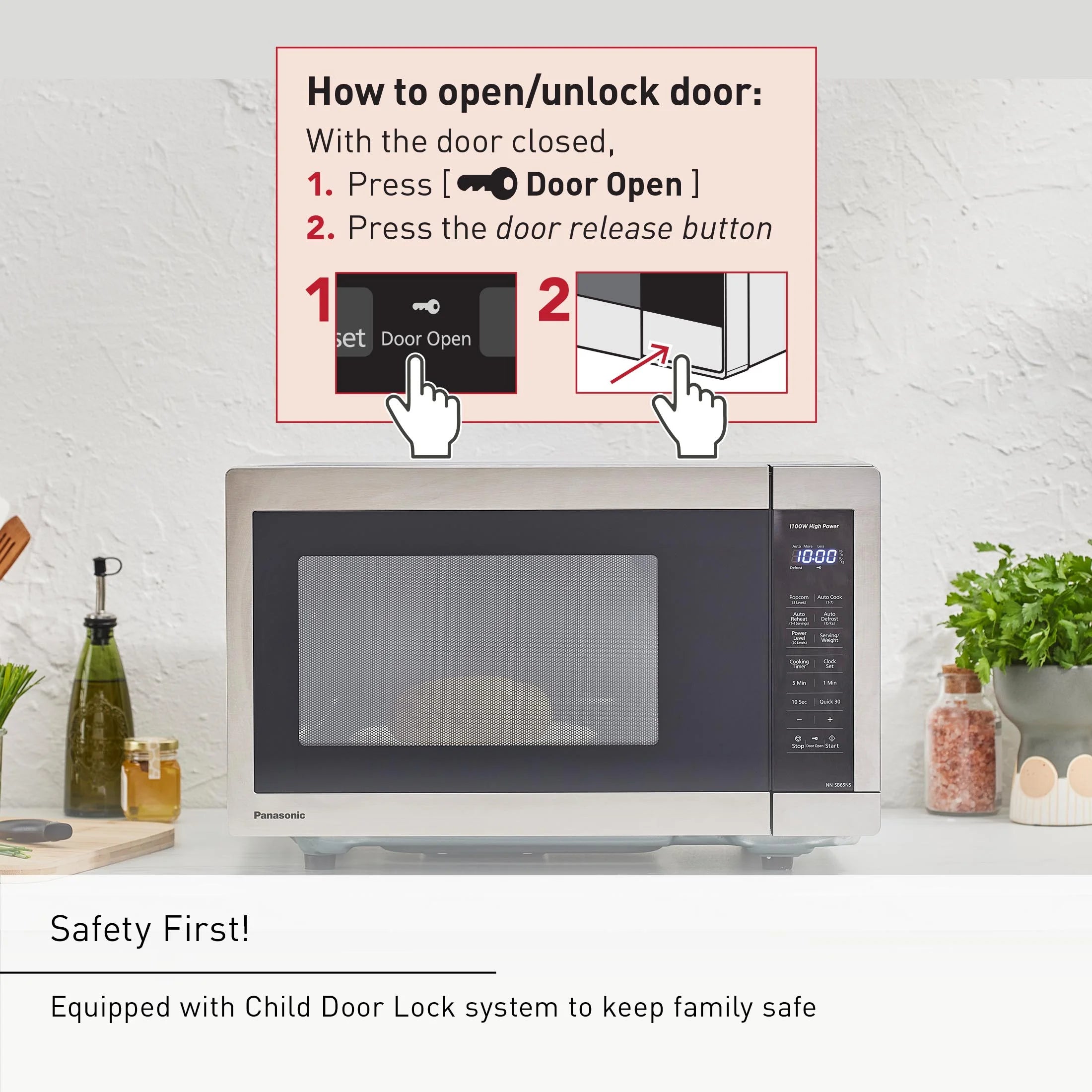 Panasonic 1.3 cu ft Countertop Microwave Oven in Glass Door