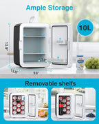 Compact Mini Fridge, 10L Portable Small Refrigerator, 2.6 Gal Mini Fridge with AC/DC Adapters, Small Cosmetics Cooler for Beverage, Food, Makeup, Bedroom, Office, Dorm,
