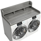 Modern Washer Dryer Countertop with 2-Tier Shelf,Laundry Room Countertop Organization Storage with 2.75" H Guard Edge Rails,Non-Slip Pad,Waterproof and Easy to Clean,54"W x 27.55"D,Natural Wood