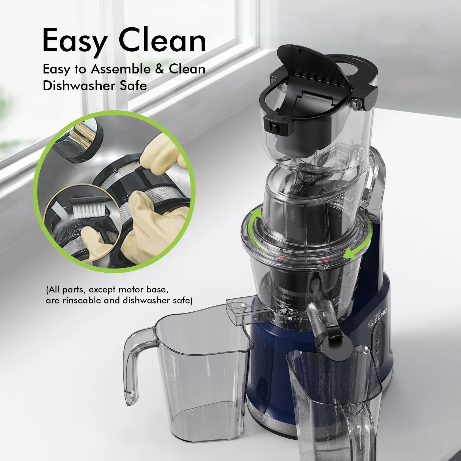 SIFENE 200W Cold Press Juicer Machine for Fruits and Vegetables, Masticating Juice Maker with 83mm Wide Chute, High Yield, Easy Clean, Gray
