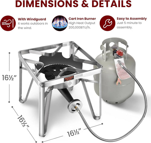 52QT Stainless Steel Turkey Fryer Pot with 36" Large Spoon, Propane Burners Kit, Tamale Steamer Pot with Basket, Steamer Rack, for Outdoor Cooking, Seafood Boil, Crawfish Boil, Home Brewing
