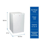 Koolatron Compact Upright Freezer, 3.1 cu ft (88L) White Manual Defrost