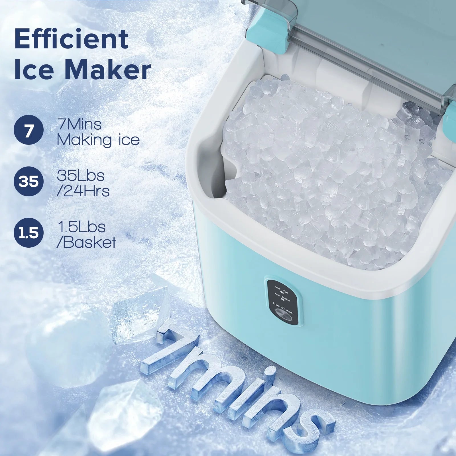 Electactic Nugget Ice Maker Countertop, 35lbs/24H, Self-Cleaning, Pebble Portable Ice Machine with Handle (White)