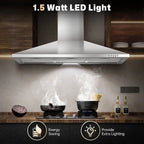 36 Inch Range Hood 450CFM Wall Mount Stainless Steel Kitchen Vent Hood Fan 3 Speed LED Light Chimney Hood Retractable