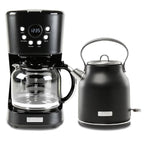 Haden Coffee Maker & Heritage 1.7 Liter Electric Kettle, Black & Chrome