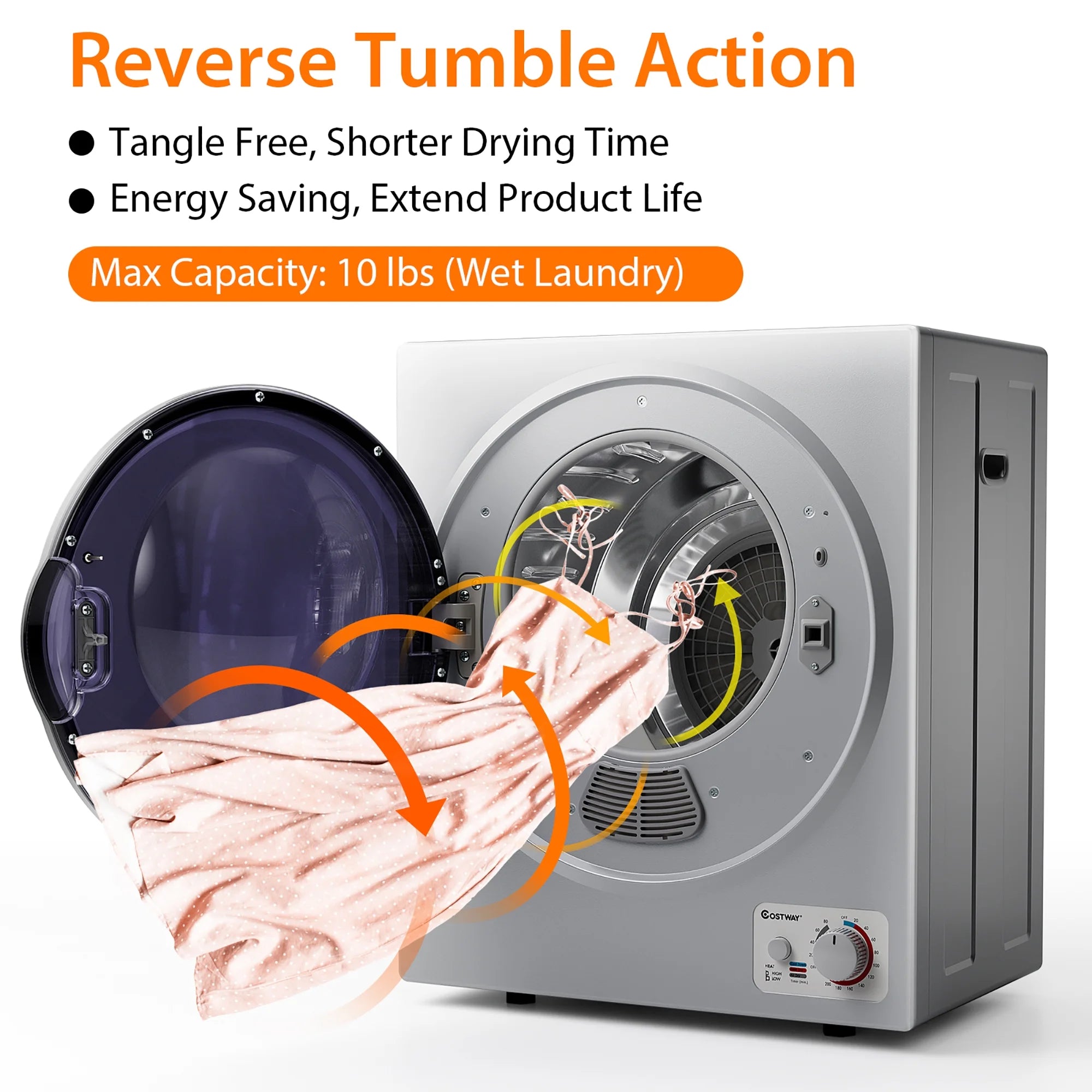 Costway Electric Tumble Compact Laundry Dryer Stainless Steel Wall Mounted 1.5 cu .ft.