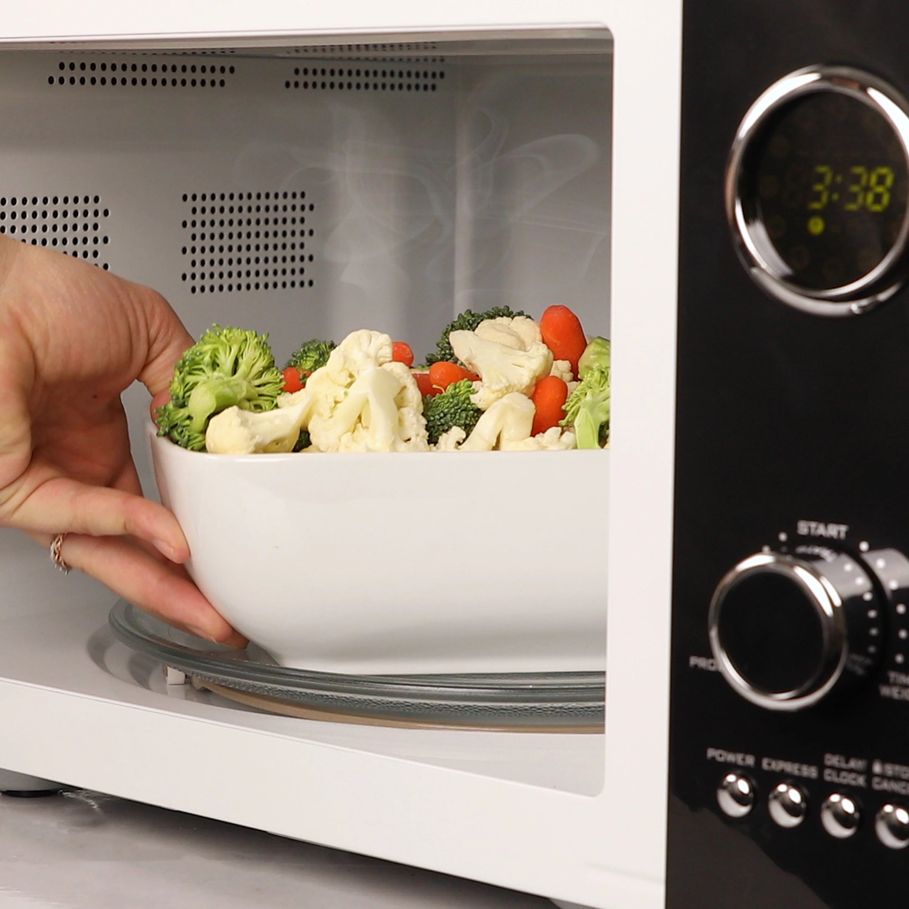 Nostalgia Retro Microwave for Countertop 0.9 cu ft Vintage Microwave, Ivory