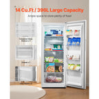 KFFKFF Convertible Upright Freezer/Refrigerator, 14 Cu.Ft Frost-Free Unit with Temperature Control, Door Alarm, Adjustable Shelves, and LED Lighting for Kitchen, Office, or Garage Use