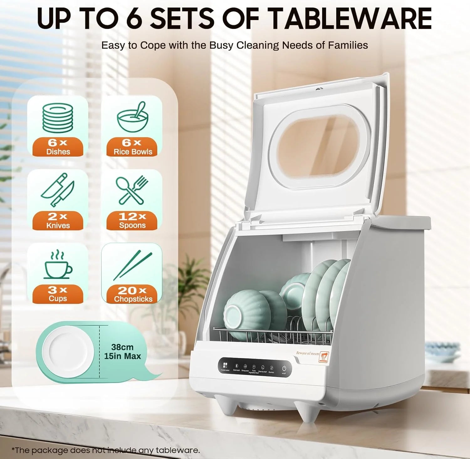 110V 800WCountertop Dishwasher, Portable Compact Dishwasher for Home with 5 Wash Modes and Detachable Dish Rack, 6 Sets Dishwashing Capacity, Mini Dishwasher for Home Apartment RV