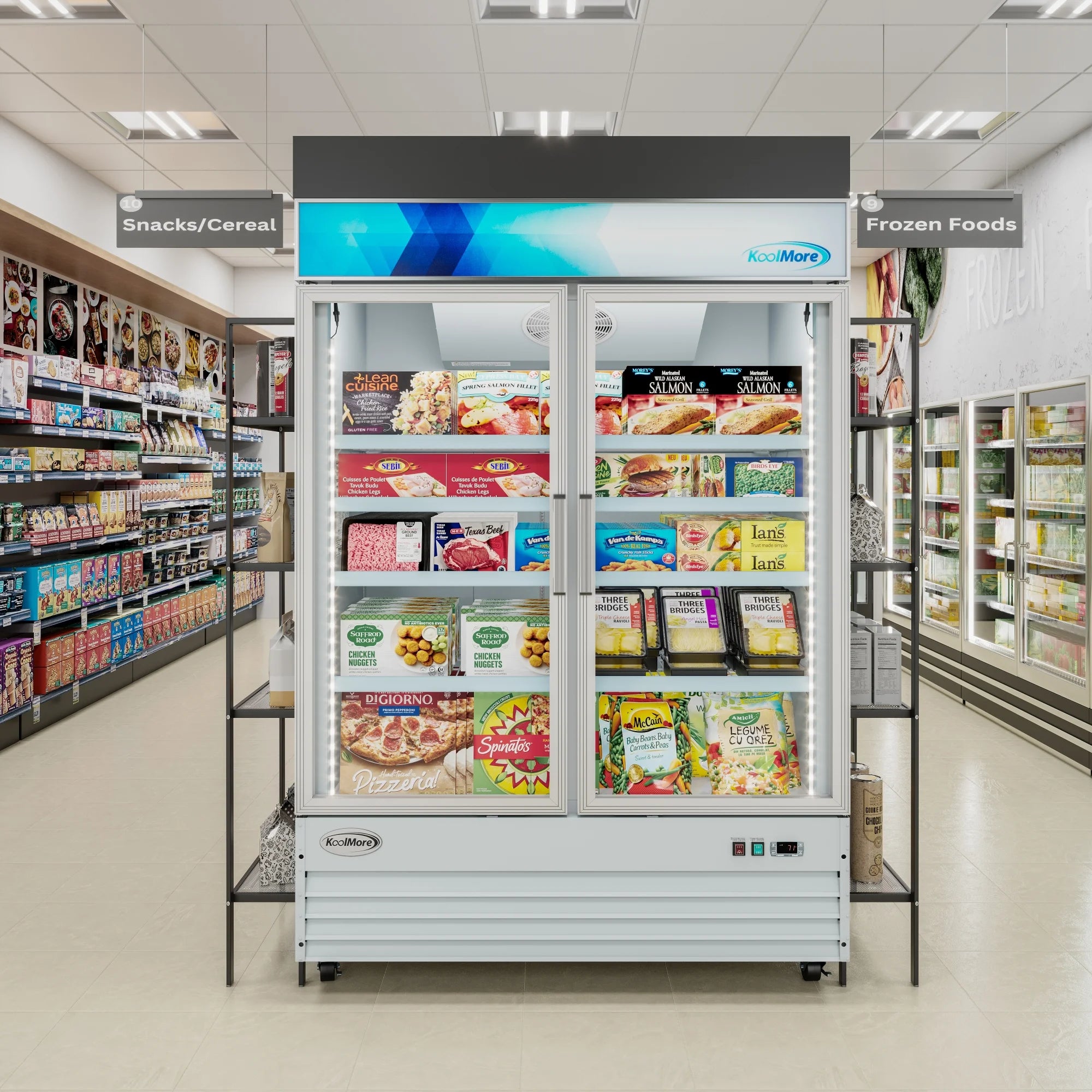 53 in. 2-Door Commercial Display Merchandiser Freezer 45 cu. ft. in White (MDF-2GD-45C-WH)