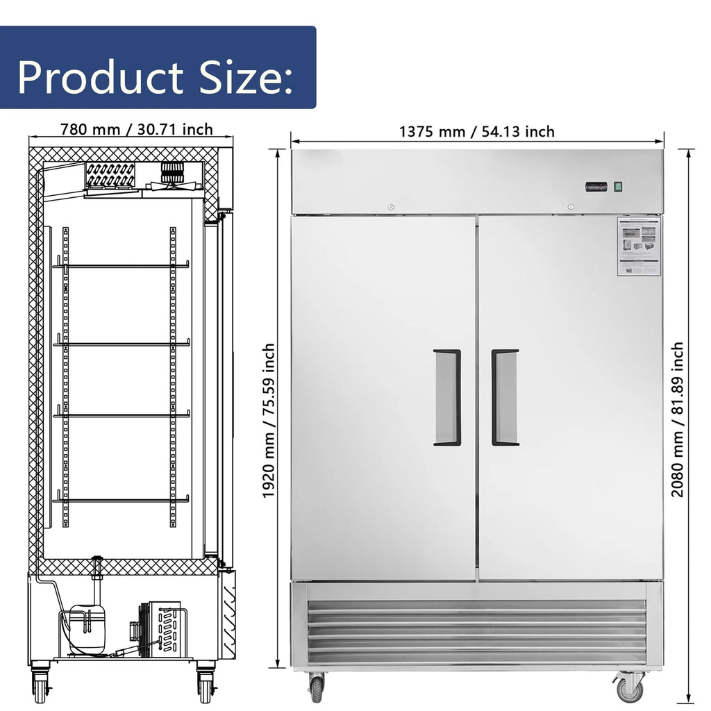 Camellia River 54" Upright Freezer, 42.2 Cu.ft. Solid Door, Commercial, Stainless Steel