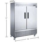 55 in. Two Door Reach-in Commercial Freezer 41 Cu.Ft. Solid Door Freezer, NSF