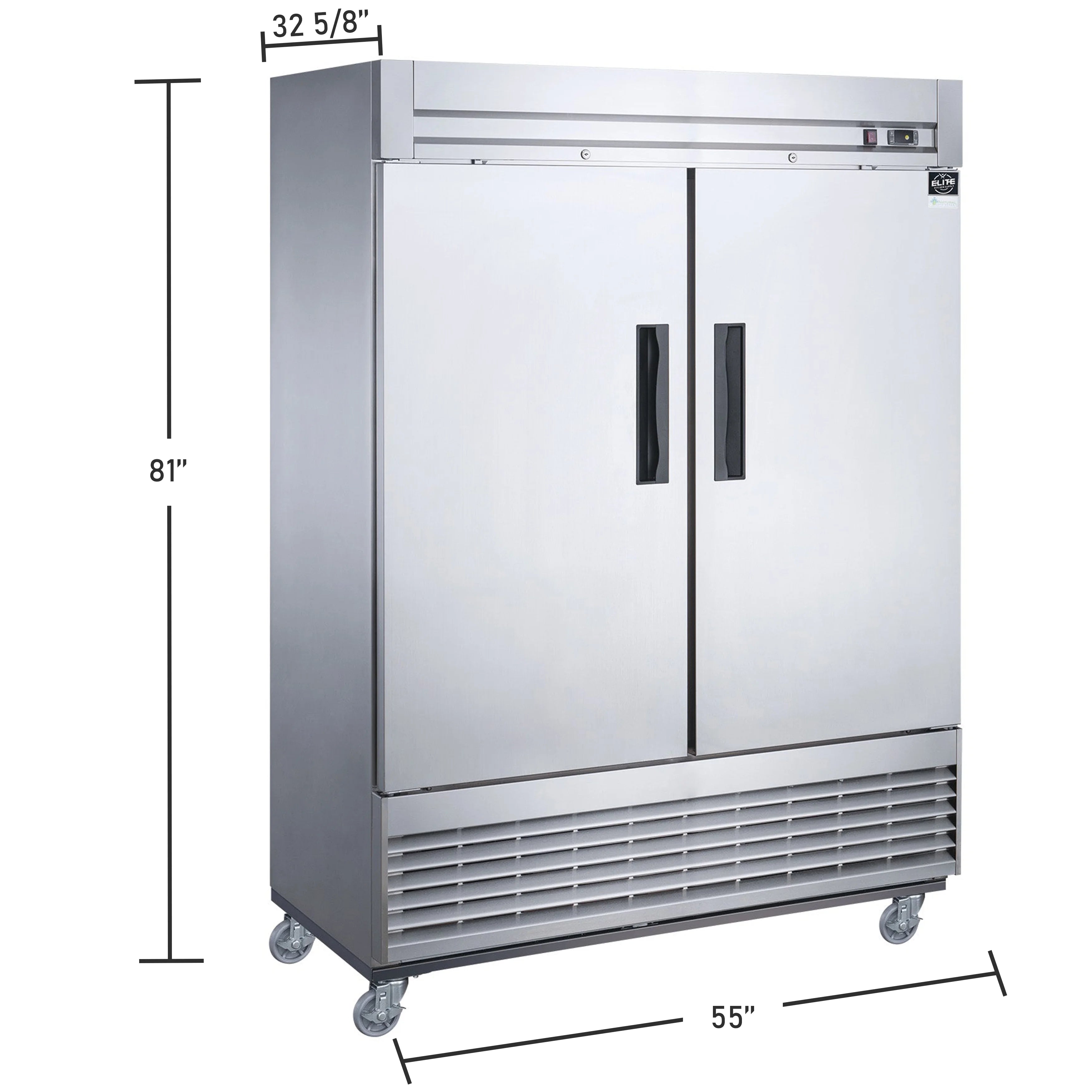 55 in. Two Door Reach-in Commercial Freezer 41 Cu.Ft. Solid Door Freezer, NSF