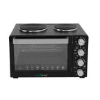 NutriChef 30 Quart Kitchen Convection Oven & 2 Burner Cooker - 1500 Watt Oven - 7 Cook Functions Rotisserie, Cook, Bake, Broil & More - Includes Baking Tray, Skewers & Handles - 19.6 x 16.0 x 13.5 IN