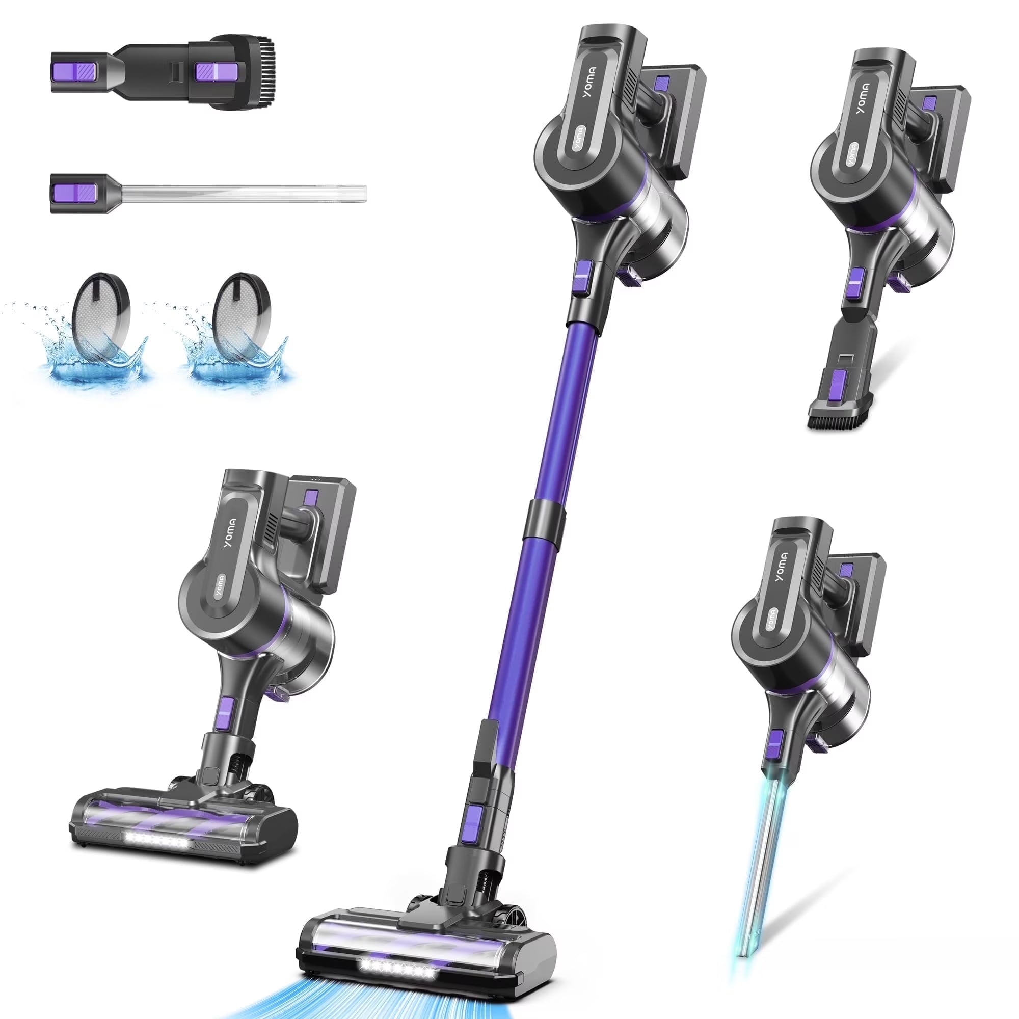YOMATECH Cordless Vacuum Cleaner, 30Kpa/365W Powerful Stick Vacuum, 6 in 1 Lightweight Vacuum Cleaners for Home Hardfloor Carpet Pet Hair