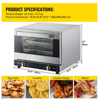 KFFKFF Commercial Convection Oven, 21L/19Qt, Quarter-Size Conventional Oven Countertop, 1440W 3-Tier Toaster w/ Front Glass Door, Electric Baking Oven w/ Trays Wire Racks Clip Gloves