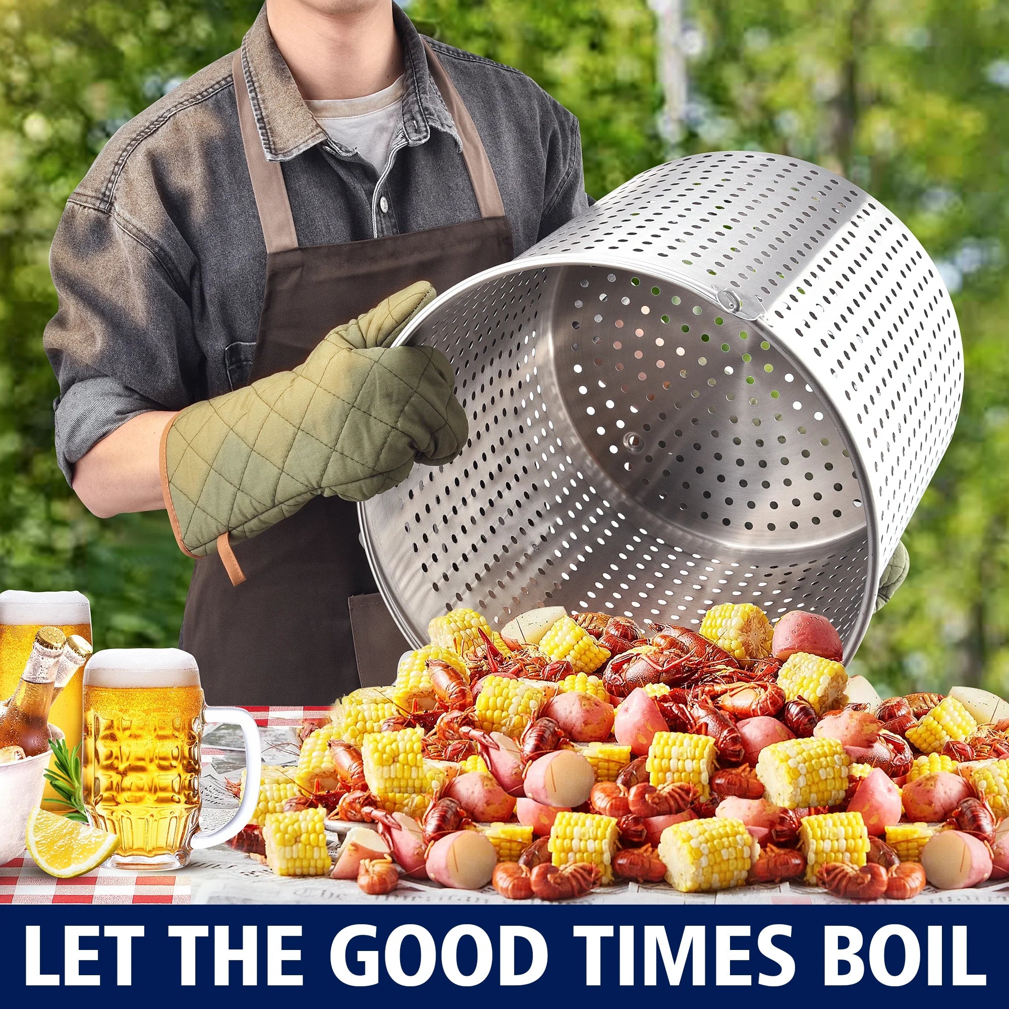 64QT Stainless Steel Seafood Boil Pot with 200,000BTU Single Burner Propane Stove, Heavy Duty Propane Burner For Outdoor Cooking Turkey Fryer, Crawfish Boil, Homebrewing