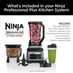 Ninja Professional Plus Kitchen System, 1400 Watts, 5 Presets for Smoothies, Chopping, Dough with Auto IQ, 72-oz.* Blender Pitcher, 64-oz. Processor Bowl, 24-oz. To-Go Cups, Black, BN800