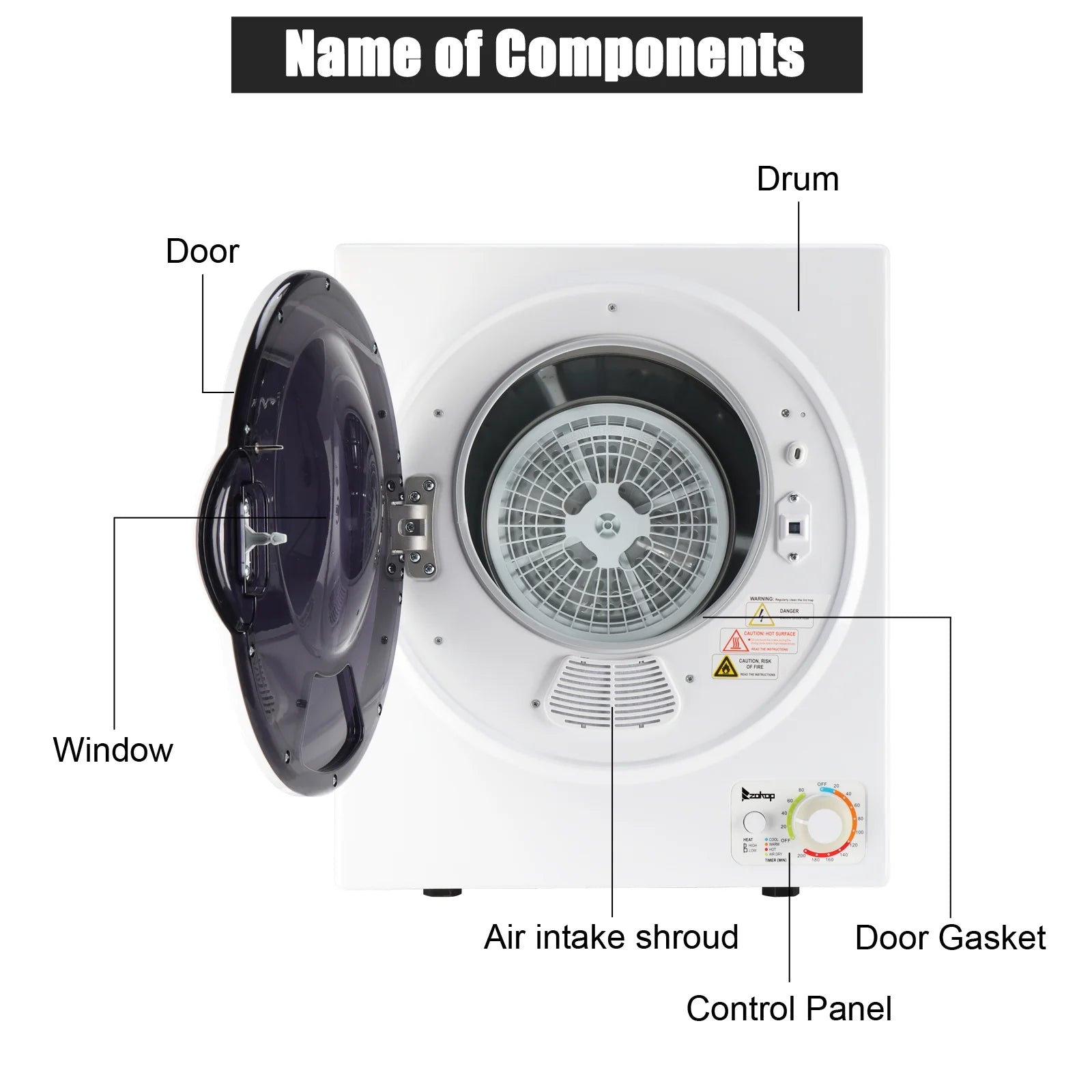GYM25-78 Compact Portable Household clothes Dryer 1.6cuft with Stainless Steel Drum Black and White 120V MECHANICAL Control ETL Certification