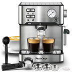 Plum Chef Espresso Coffee Machine, 20 Bar Cappuccino Latte Maker Coffee Machine with ESE POD Capsules Filter&Milk Frother, 1.6L Water Tank, for Home Barista, Stainless steel, 850W