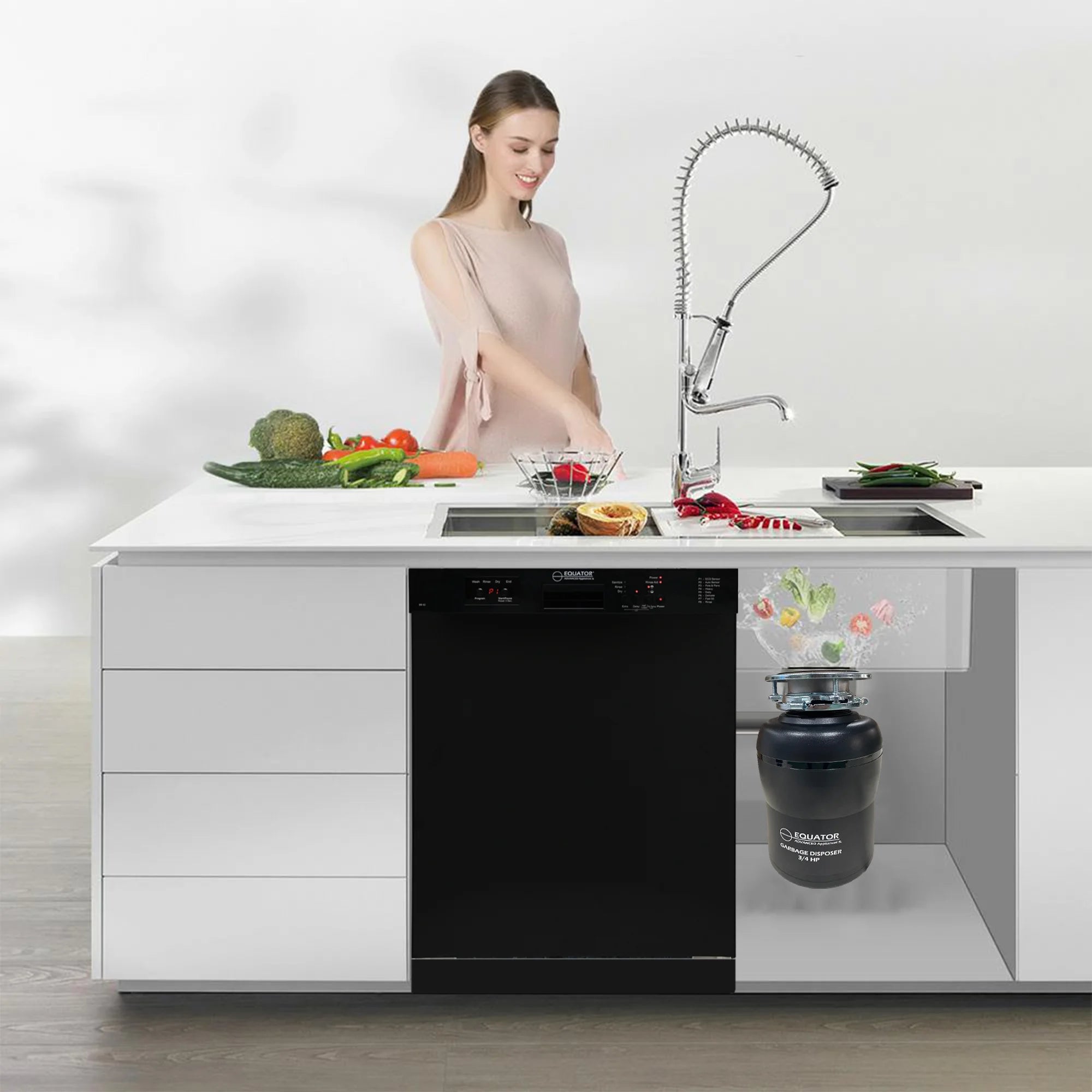 Equator 24 in Dishwasher 14 place + 3/4 HP Garbage Disposer 51dB 110V E-Star ADA