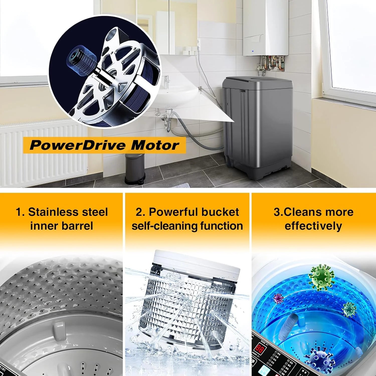 Kcpolre Portable Washing Machine, 25 lbs Full Automatic Washer with 10 Programs & 8 Water Levels, Top Load Clothes Washing Machines with LED Display for Home, Apartment, Grey