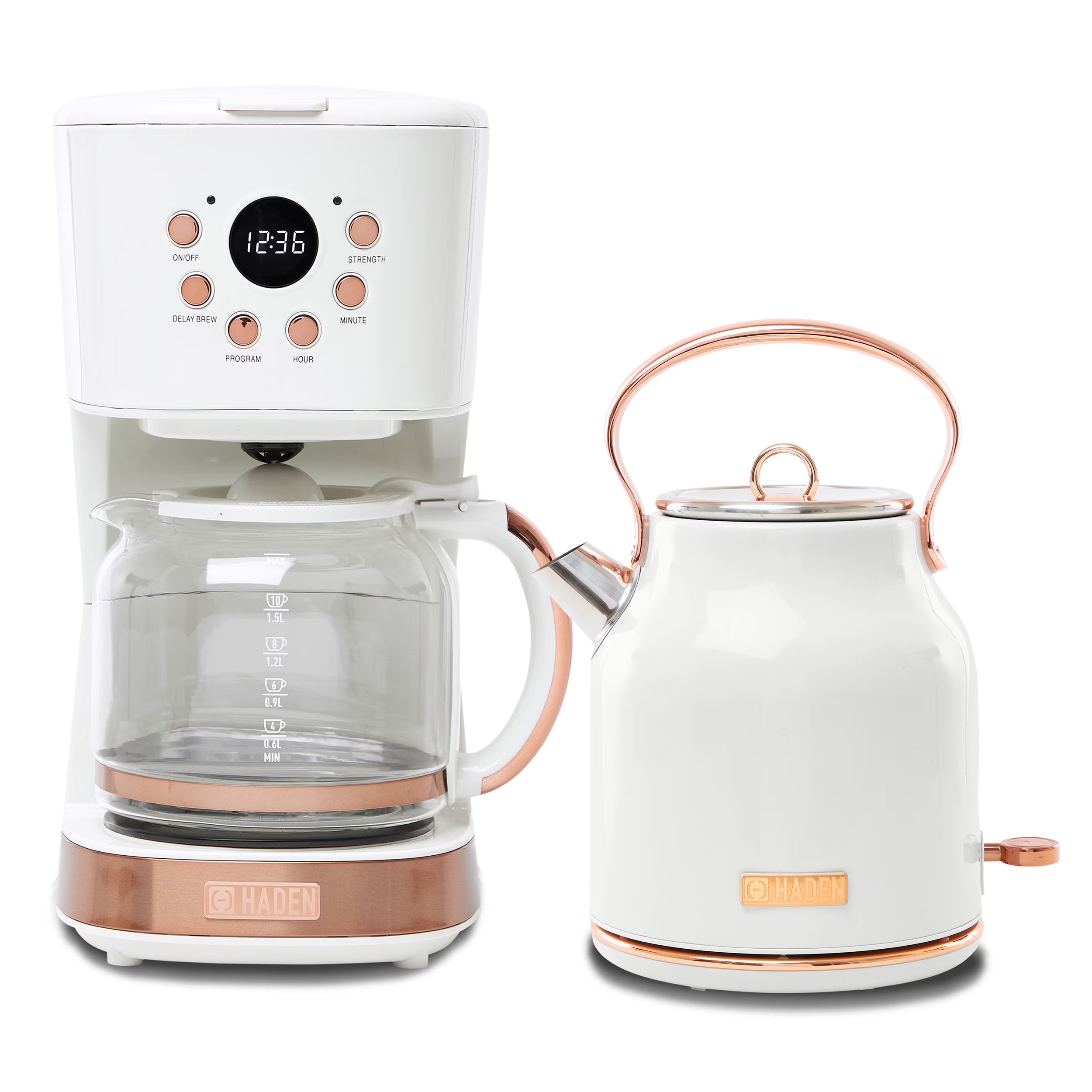 Haden Coffee Maker & Heritage 1.7 Liter Electric Kettle, Black & Chrome