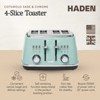 Haden Cotswold 4-Slice Wide Slot Toaster, Sage - 75100