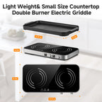 Sunmaki Portable Double Induction Cooktop with Removable Griddle Pan Non-stick, 1800W 2 burner Induction Hot Plate With Sensor Touch 9 Power Levels, 99 Min Timer,Great for Family Party